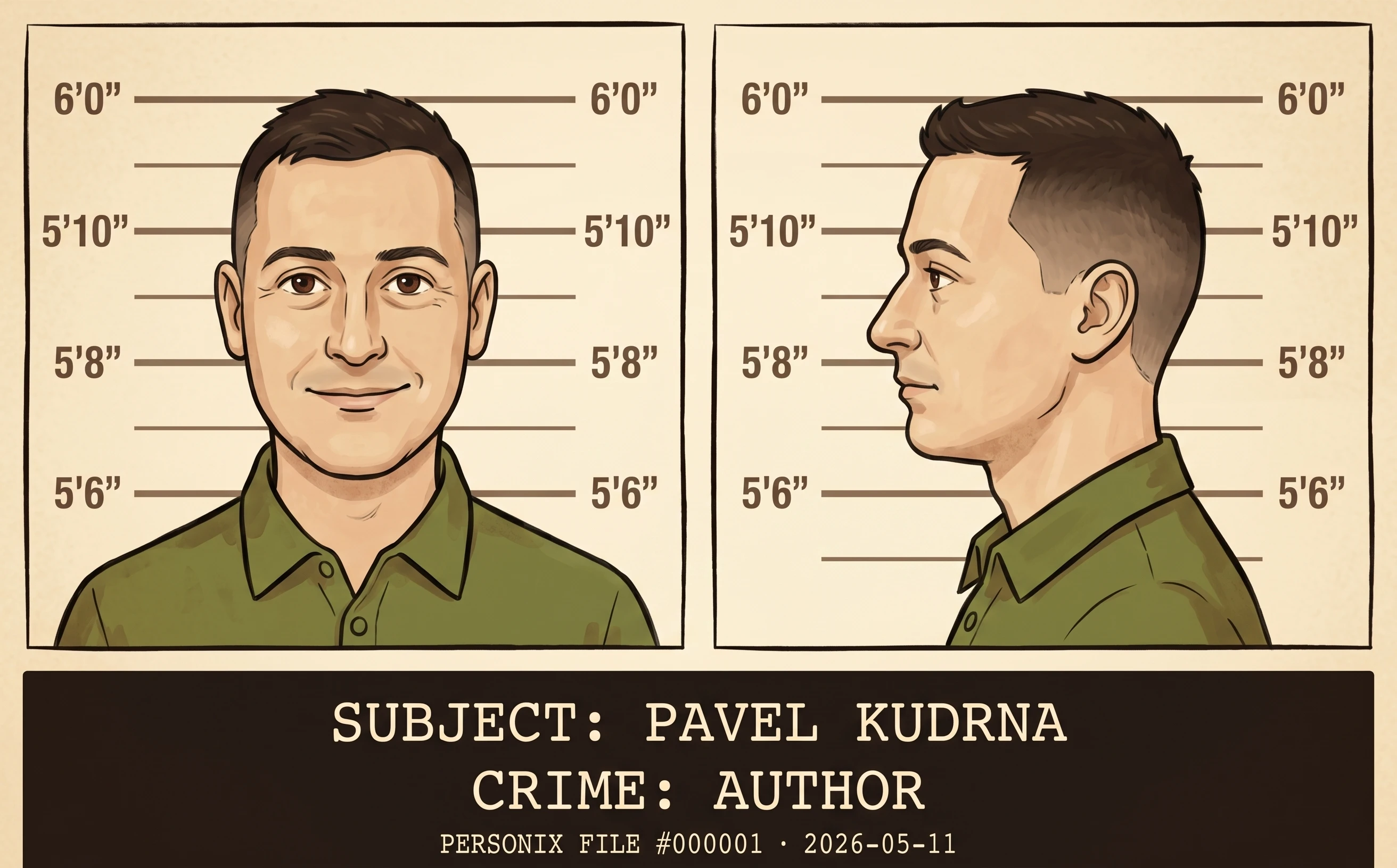 Pavel Kudrna — mugshot illustration: SUBJECT: PAVEL KUDRNA, CRIME: AUTHOR